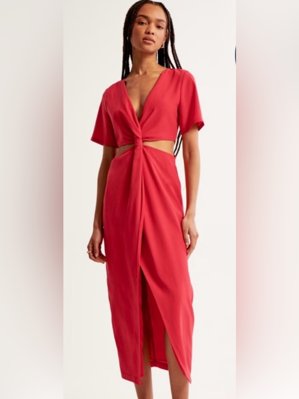 Abercrombie & Fitch Red/Coral Twist Cutout Midi Dress size Medium